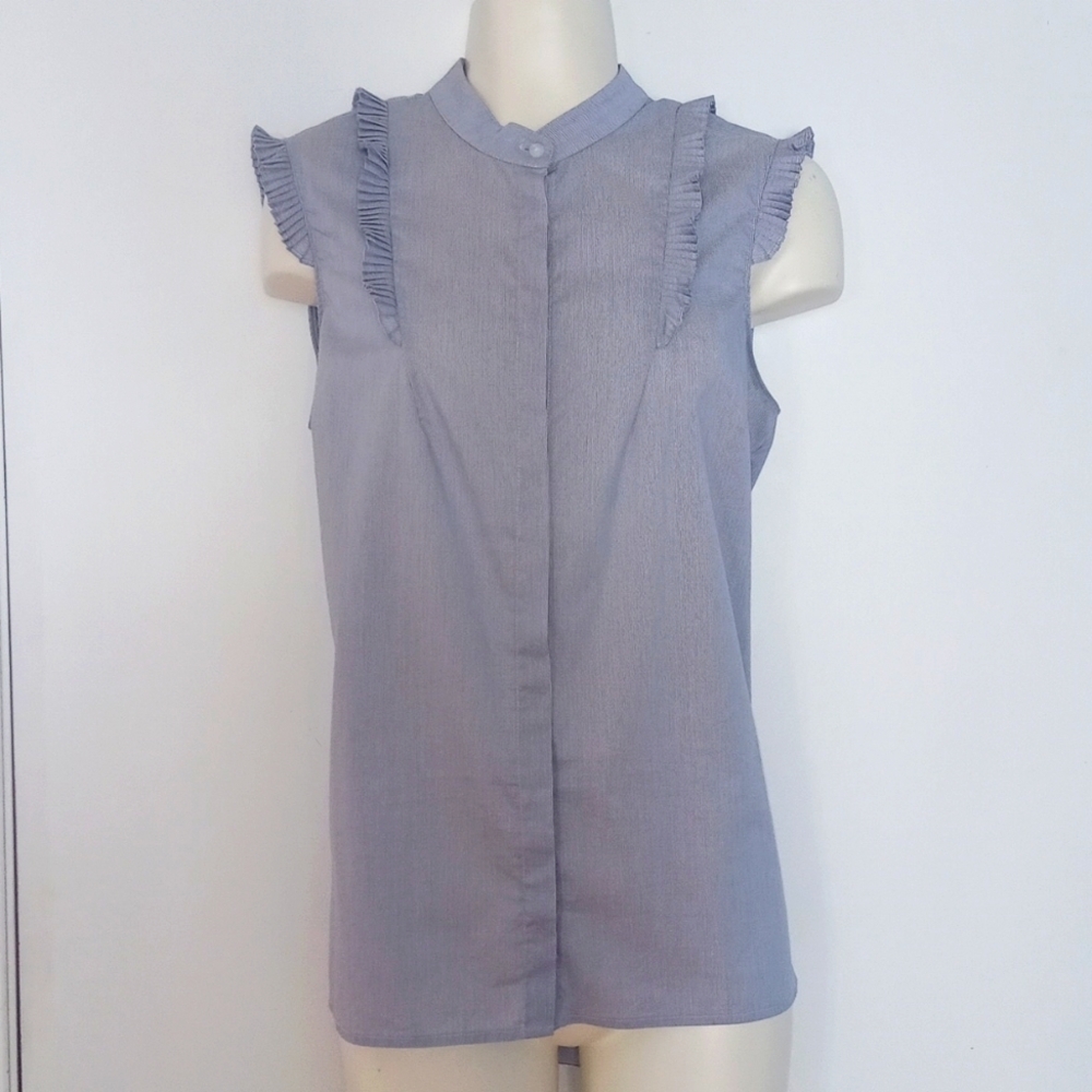 Tristan Semi Fitted Striped Frill Sleeveless Blouse